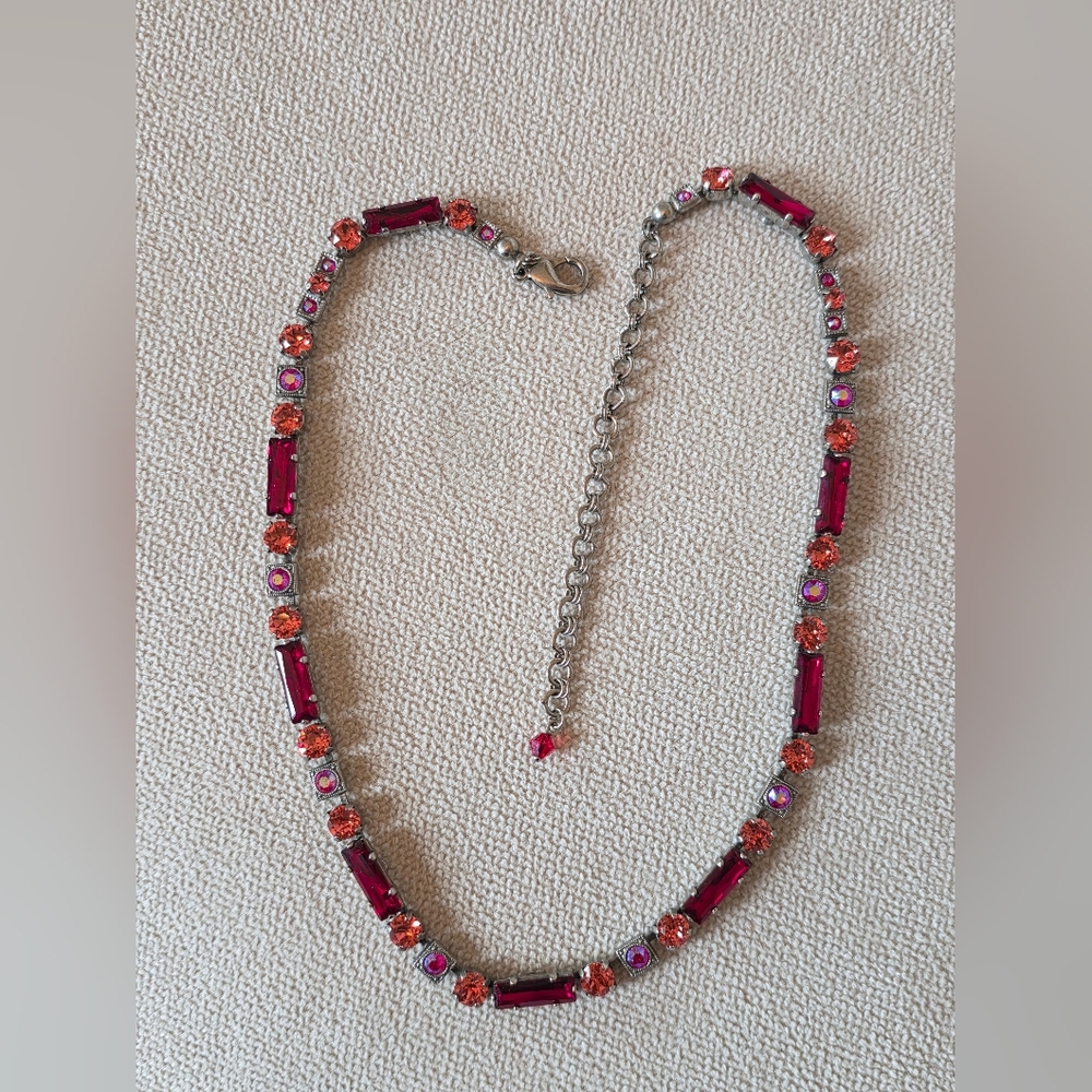 Sorrelli Crystal Necklace -Ruby Red & Coral Rhinestones -Adjustable